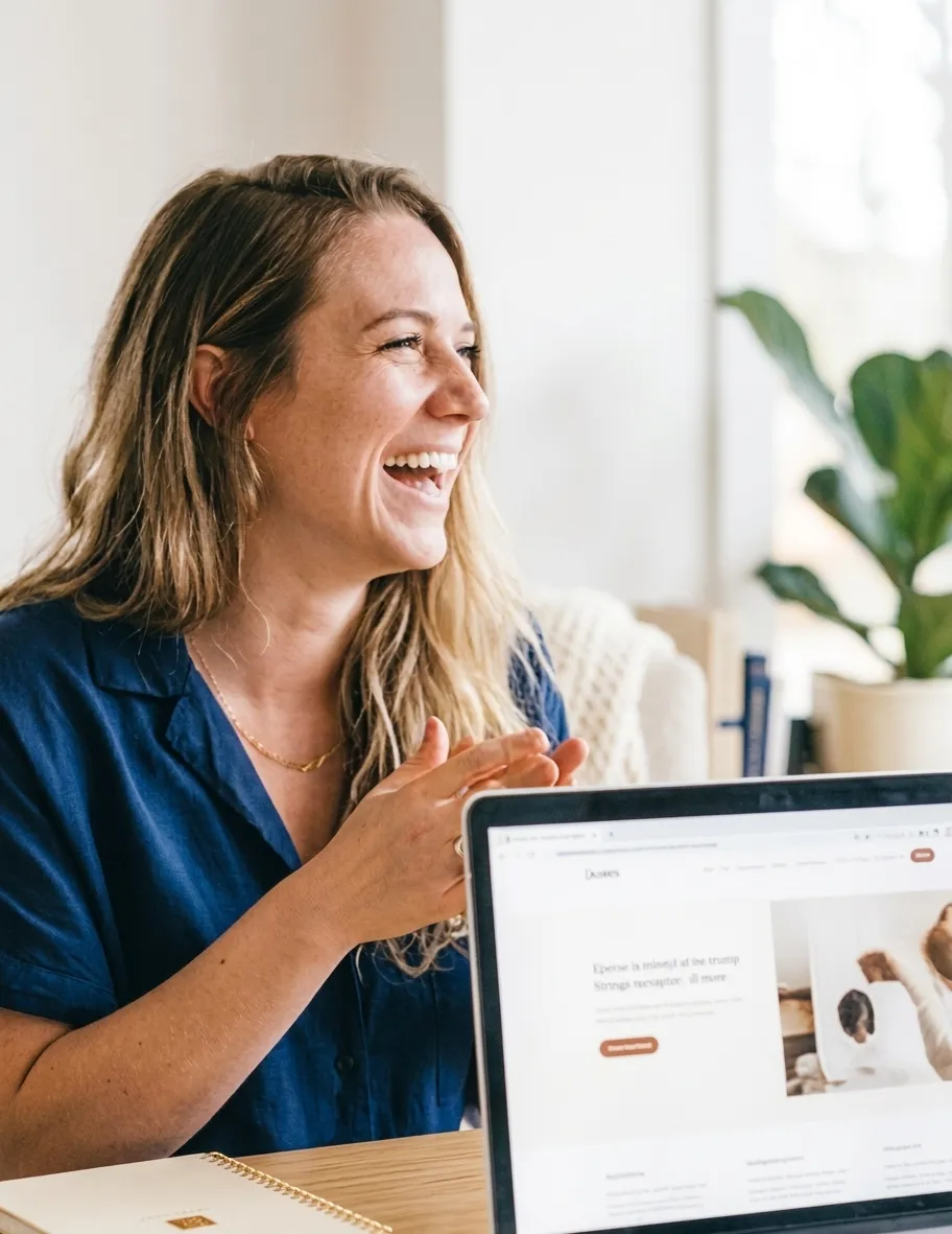 A wellness practitioner at her desk, working with clients while her website is handled for her