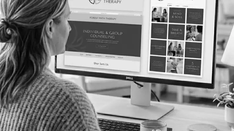 Person viewing therapy website on desktop computer