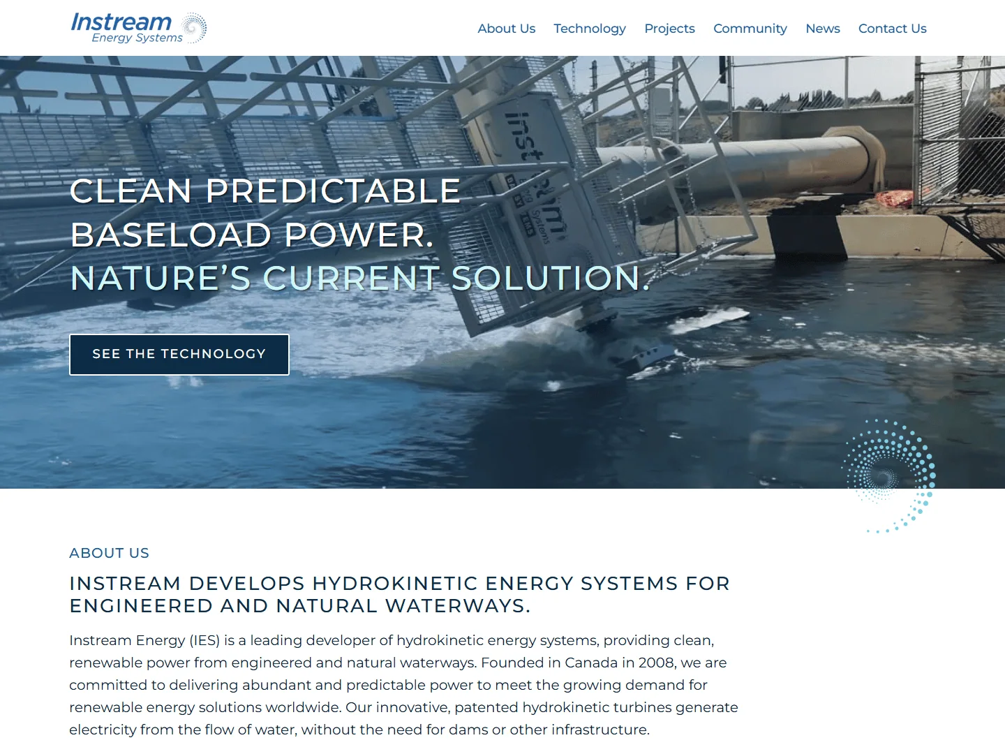 Instream Energy website hero area.