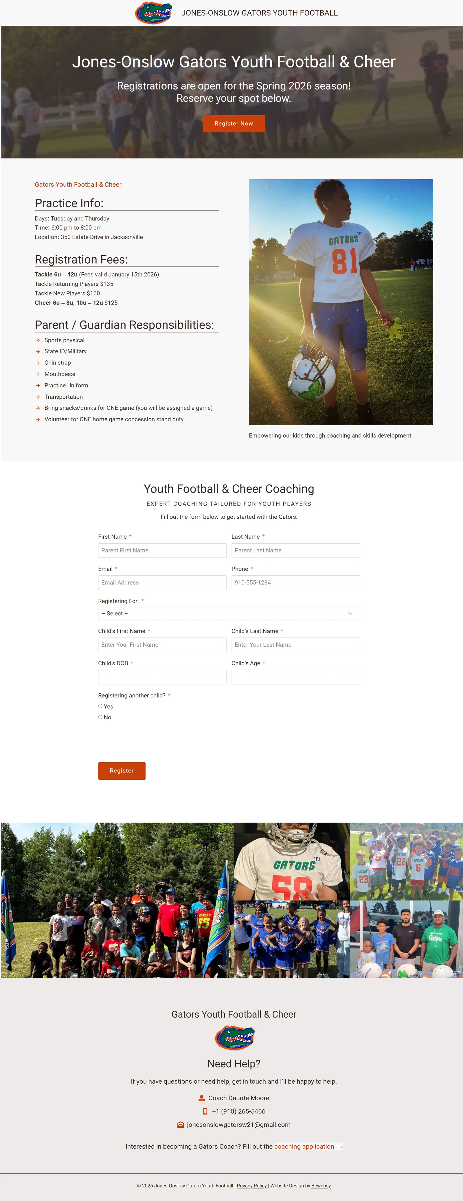 Gators Football and Cheer — full website screenshot