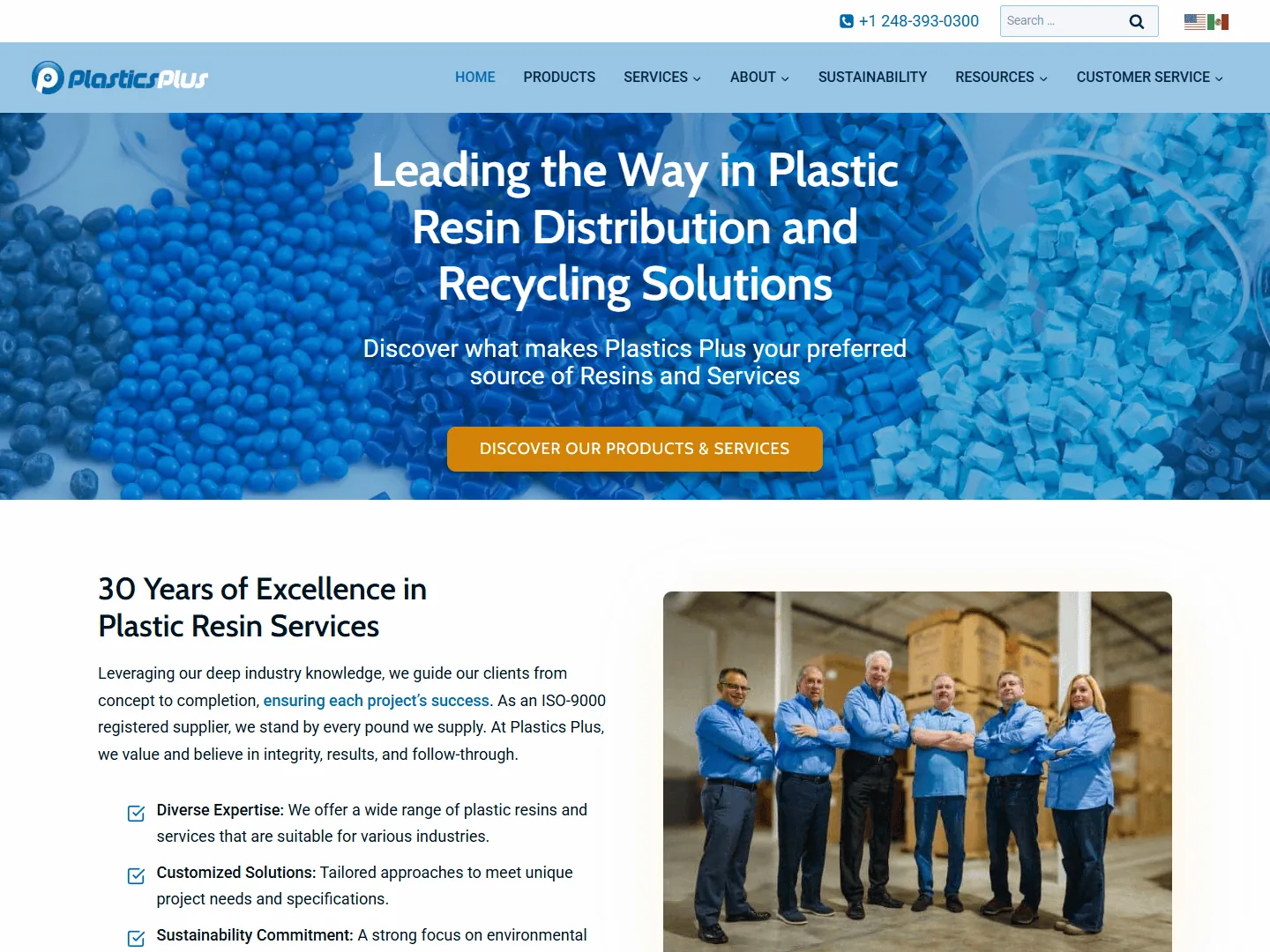 Plastics Plus website hero area