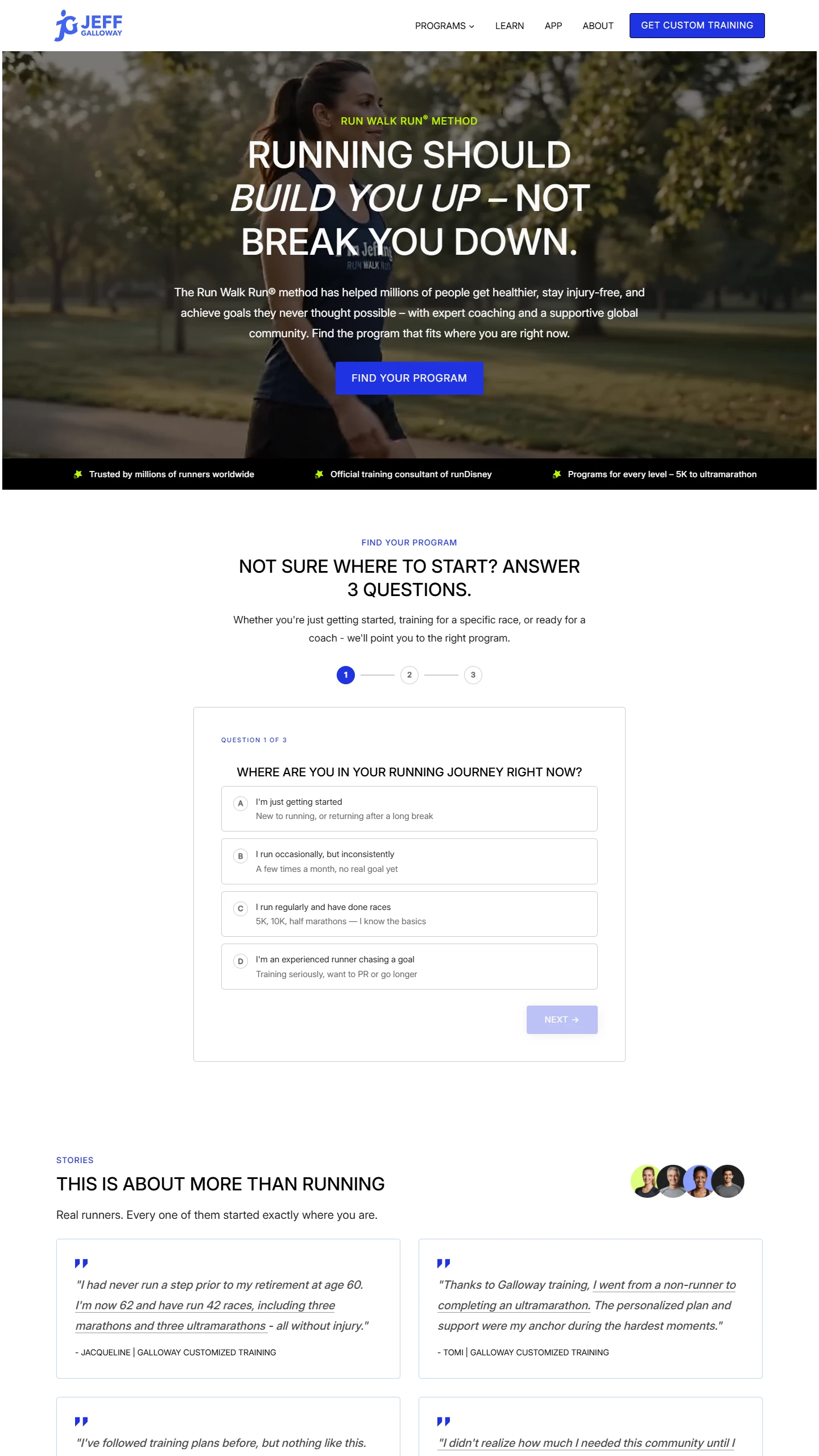 Jeff Galloway Run Walk Run training webpage